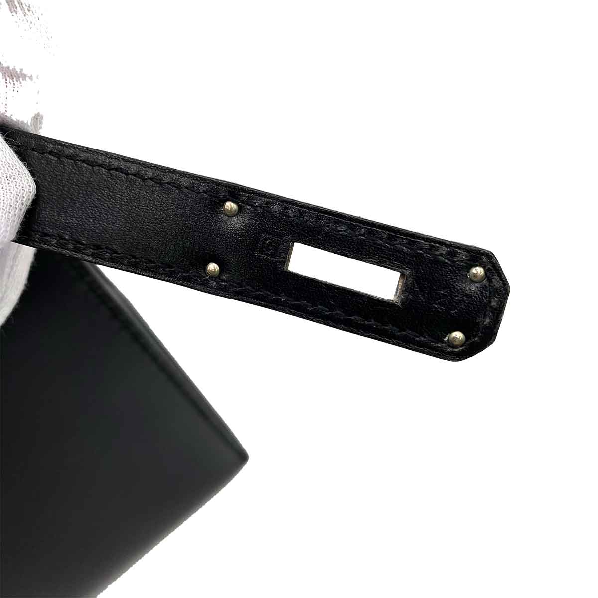 HERMES KELLY 28 SELLIER GUILLOCHE BLACK BOXCALF HAND SHOULDER BAG ▢G 90231896