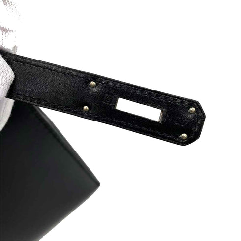 HERMES KELLY 28 SELLIER GUILLOCHE BLACK BOXCALF HAND SHOULDER BAG ▢G 90231896 - PURPOSE