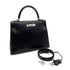 HERMES KELLY 28 SELLIER GUILLOCHE BLACK BOXCALF HAND SHOULDER BAG ▢G 90231896 - PURPOSE