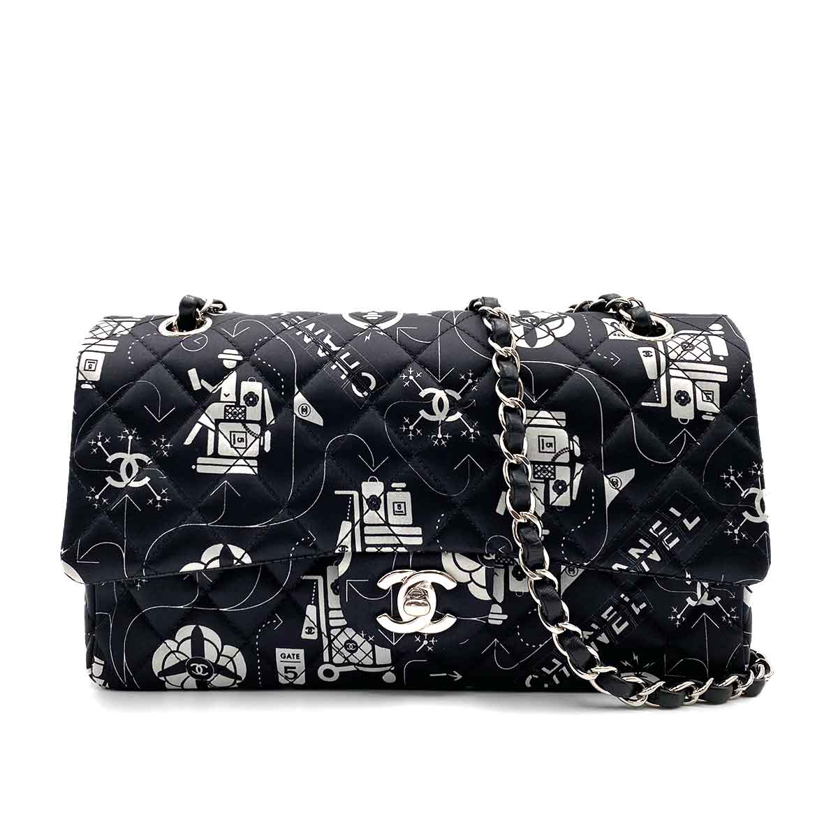 CHANEL VINTAGE CLASSIC FLAP MEDIUM AIRLINE SATIN SHOULDER BAG 90231908
