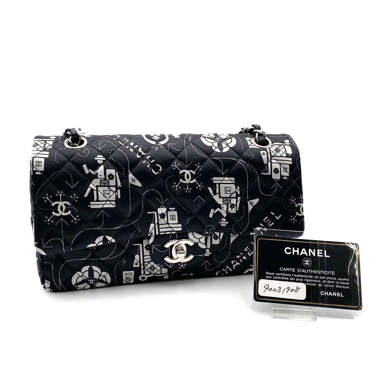 CHANEL VINTAGE CLASSIC FLAP MEDIUM AIRLINE SATIN SHOULDER BAG 90231908