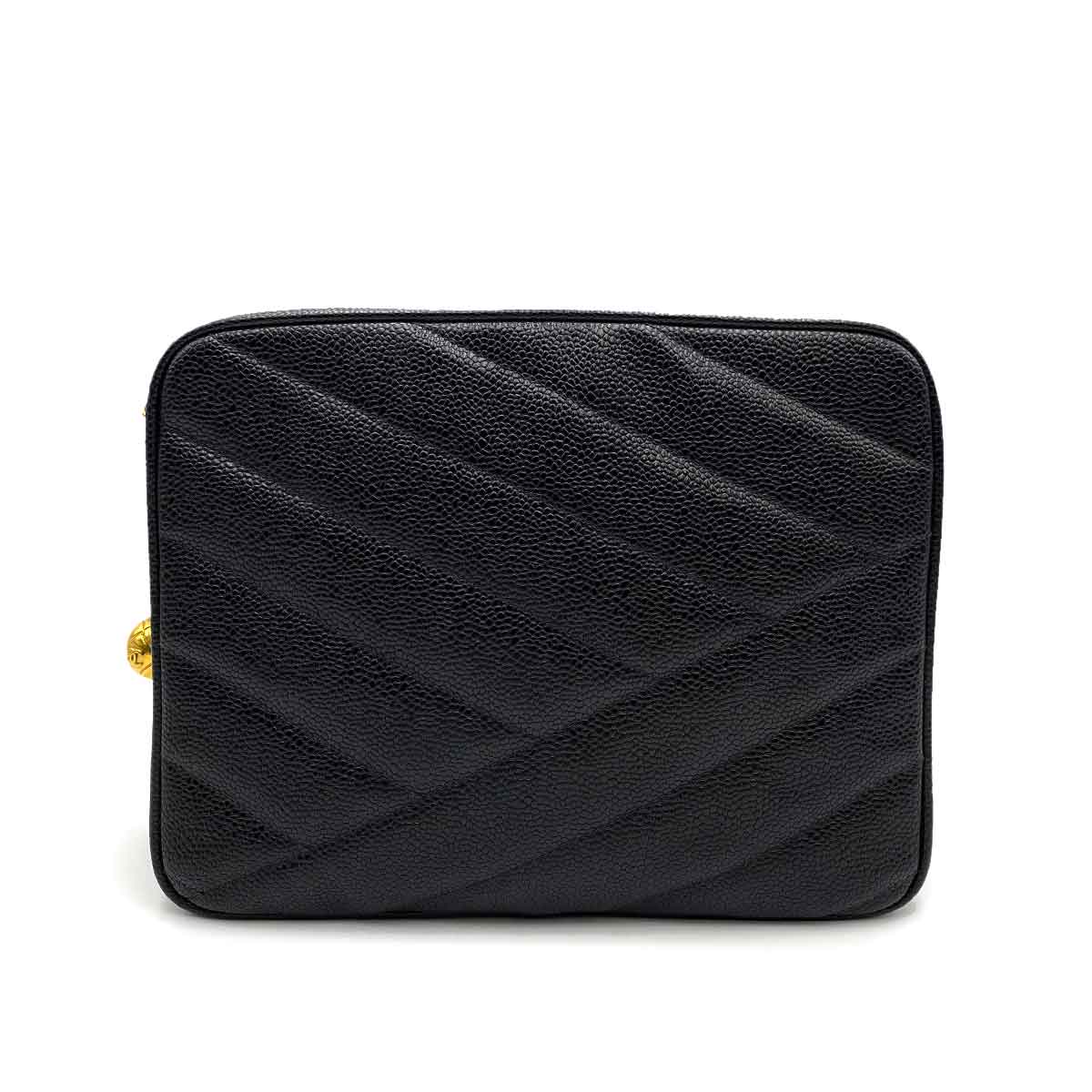 CHANEL VINTAGE MINI CHEVRON CHAIN SHOULDER BAG BLACK CAVIAR SKIN 90231930