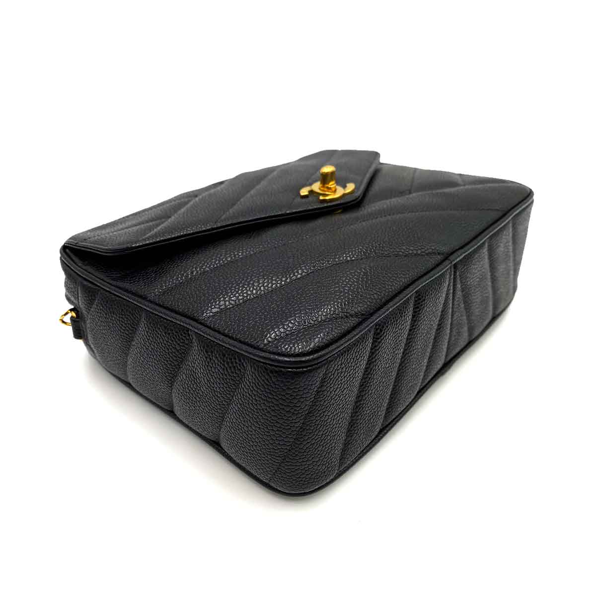 CHANEL VINTAGE MINI CHEVRON CHAIN SHOULDER BAG BLACK CAVIAR SKIN 90231930