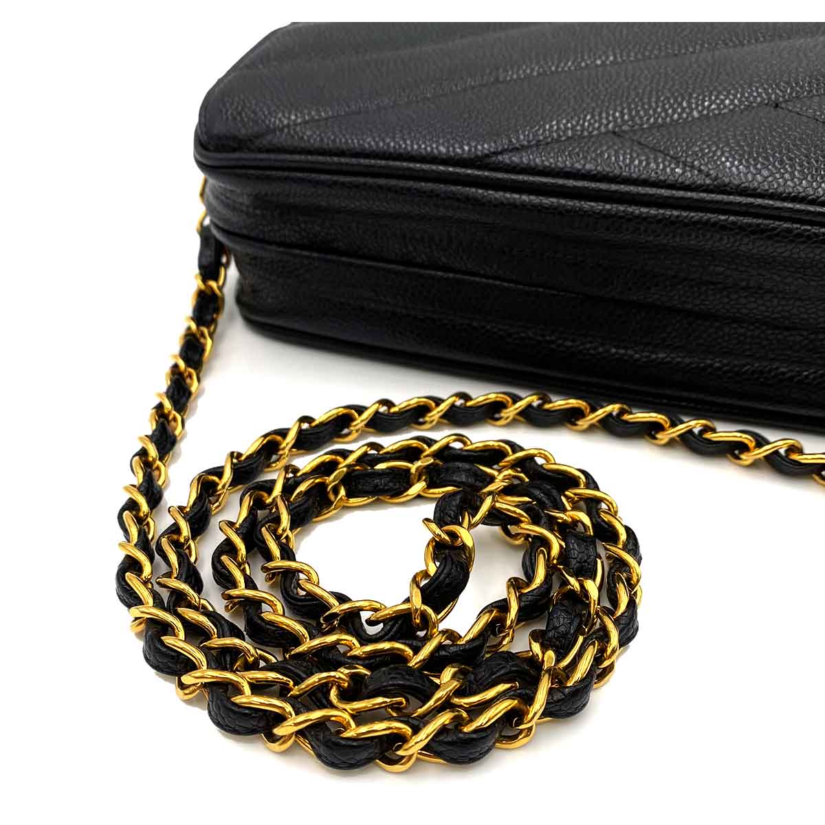 CHANEL VINTAGE MINI CHEVRON CHAIN SHOULDER BAG BLACK CAVIAR SKIN 90231930