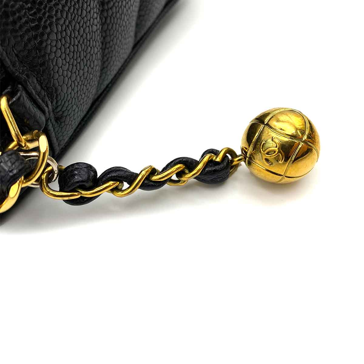 CHANEL VINTAGE MINI CHEVRON CHAIN SHOULDER BAG BLACK CAVIAR SKIN 90231930