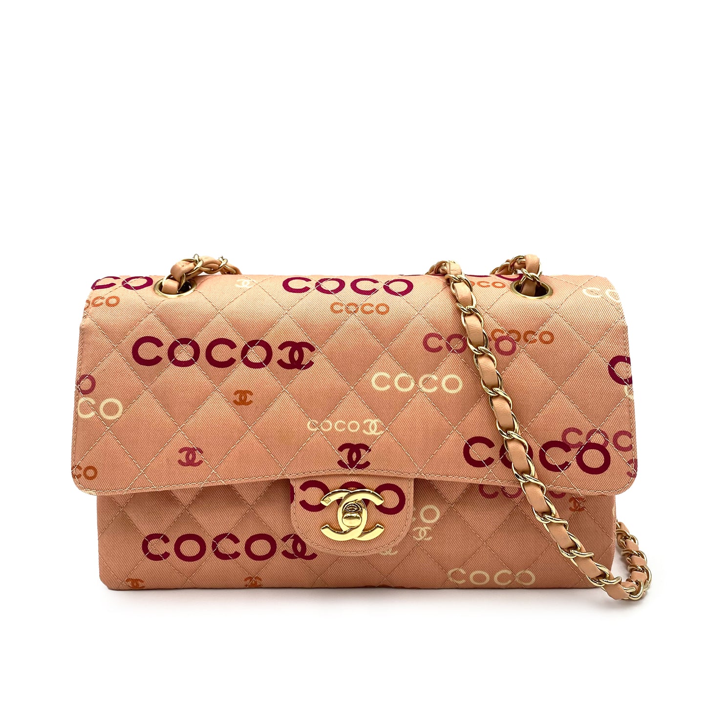 CHANEL VINTAGE CLASSIC FLAP MEDIUM CHAIN SHOULDER BAG PINK CANVAS 90232008