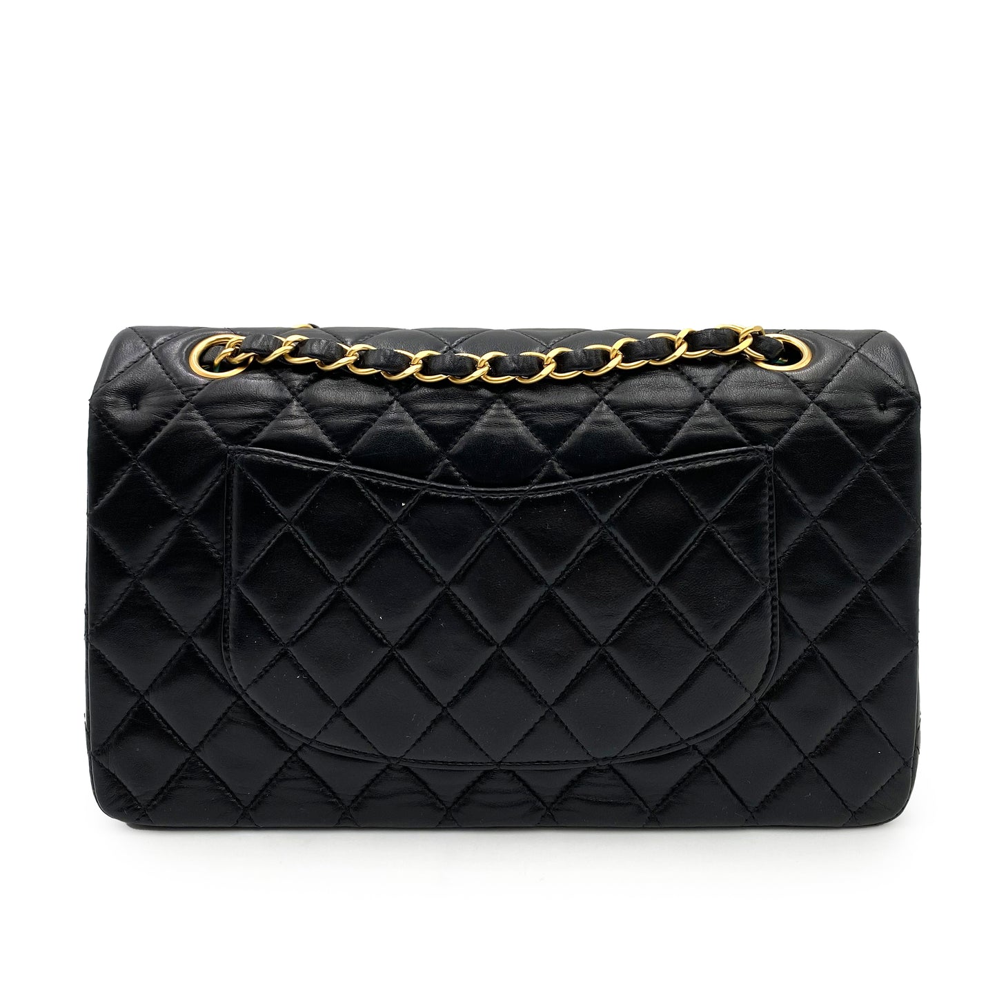 CHANEL VINTAGE CLASSIC FLAP MEDIUM CHAIN SHOULDER BAG BLACK BLUE LAMB SKIN 90232178