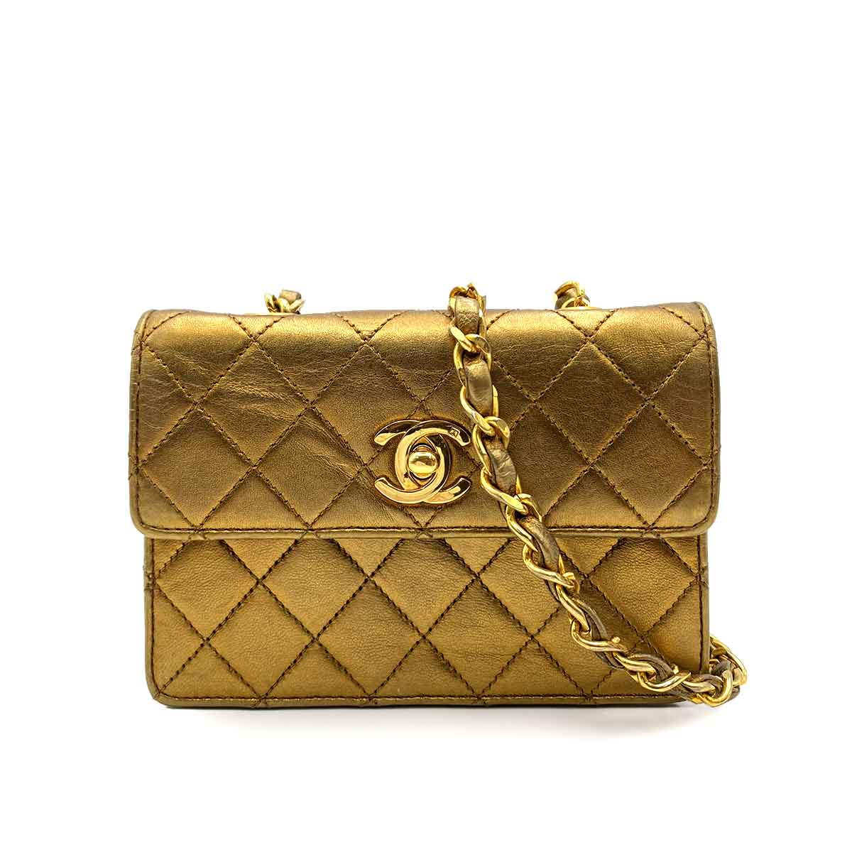 CHANEL VINTAGE MINI CHAIN SHOULDER BAG BRONZE LAMB SKIN 90232194