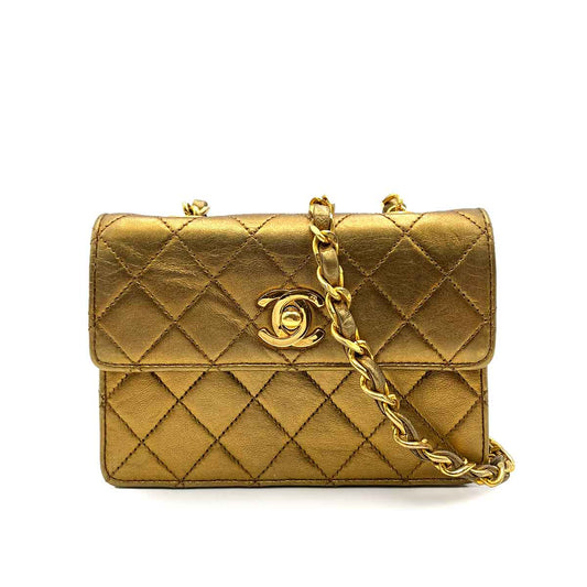 CHANEL VINTAGE MINI CHAIN SHOULDER BAG BRONZE LAMB SKIN 90232194