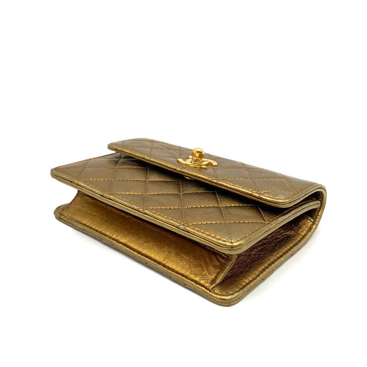 CHANEL VINTAGE MINI CHAIN SHOULDER BAG BRONZE LAMB SKIN 90232194