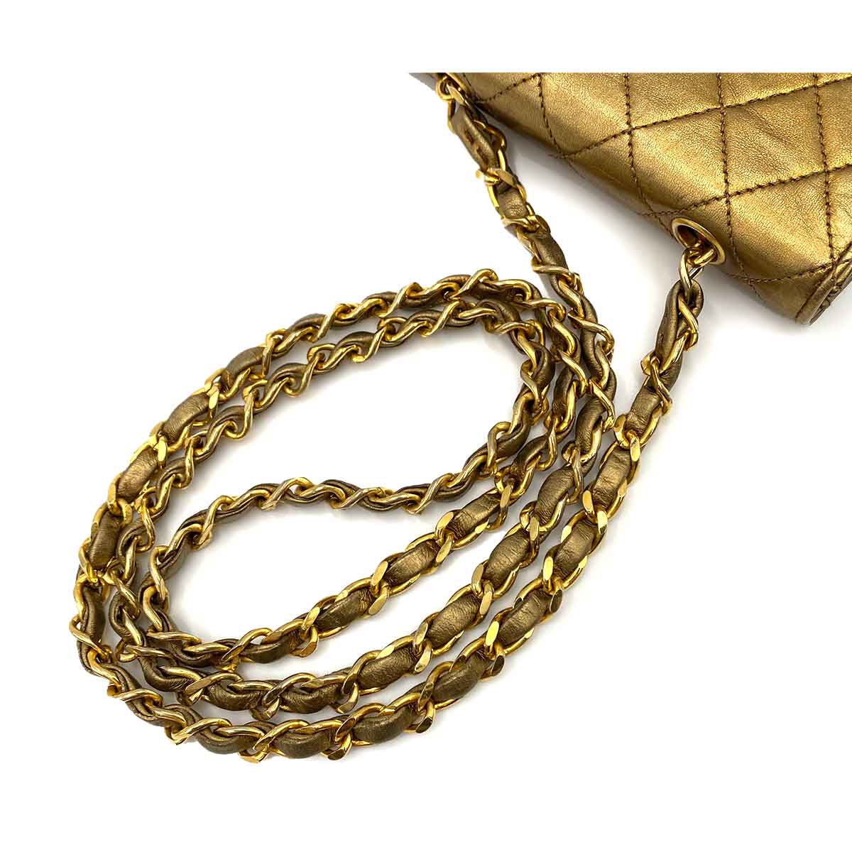 CHANEL VINTAGE MINI CHAIN SHOULDER BAG BRONZE LAMB SKIN 90232194