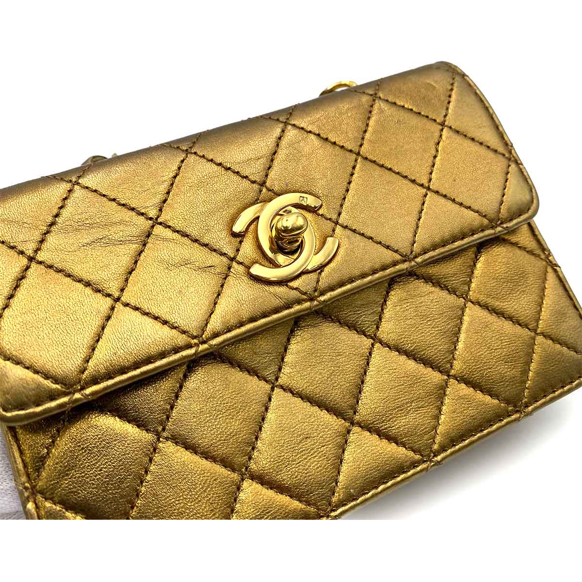 CHANEL VINTAGE MINI CHAIN SHOULDER BAG BRONZE LAMB SKIN 90232194