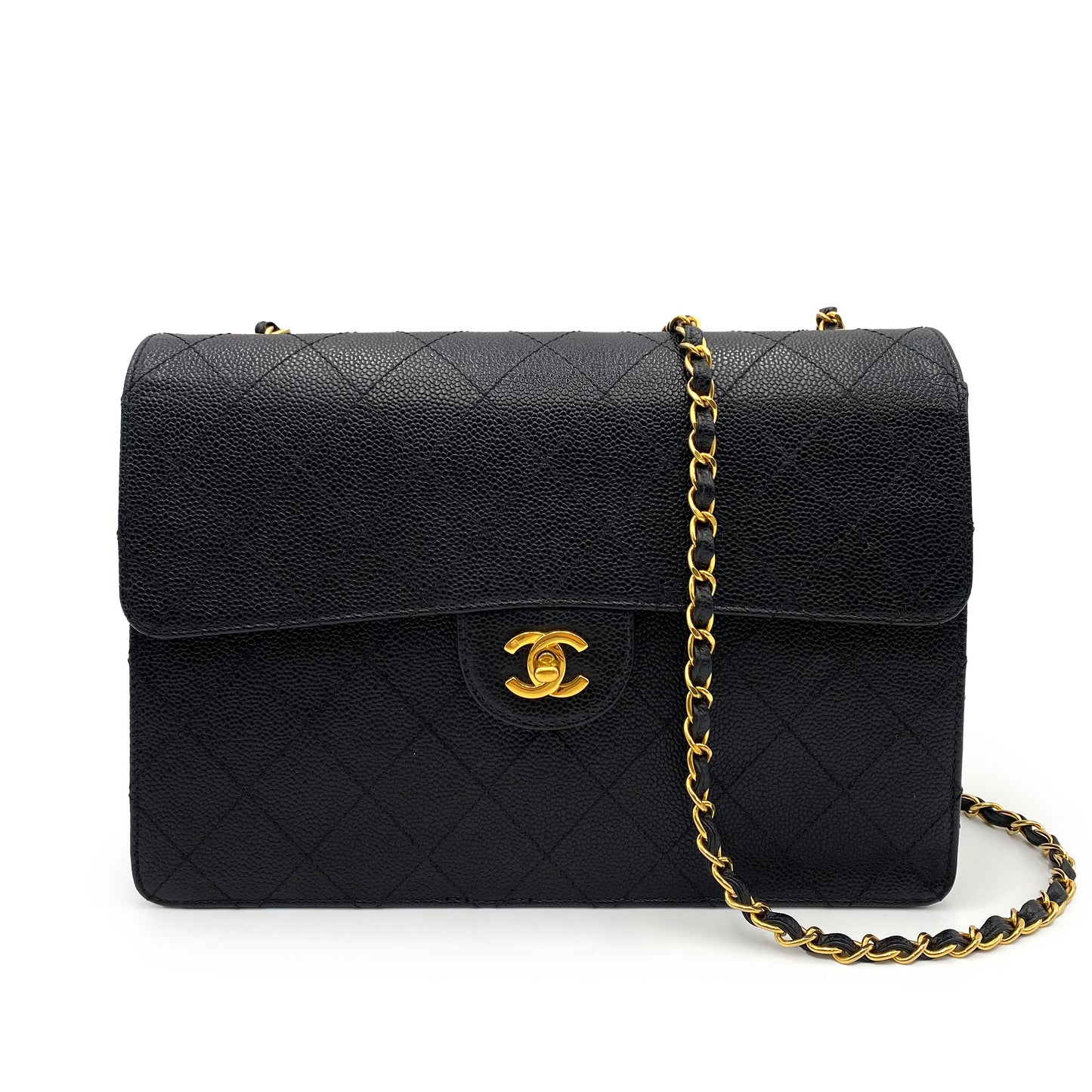 CHANEL VINTAGE BICOLORE CHAIN SHOULDER BAG BLACK CAVIAR SKIN 90232264