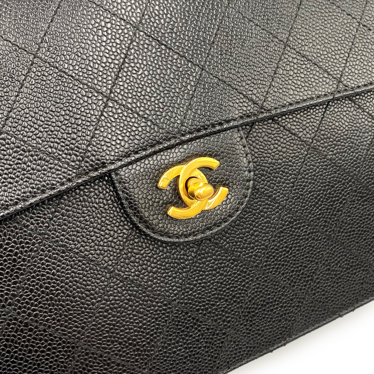 CHANEL VINTAGE BICOLORE CHAIN SHOULDER BAG BLACK CAVIAR SKIN 90232264