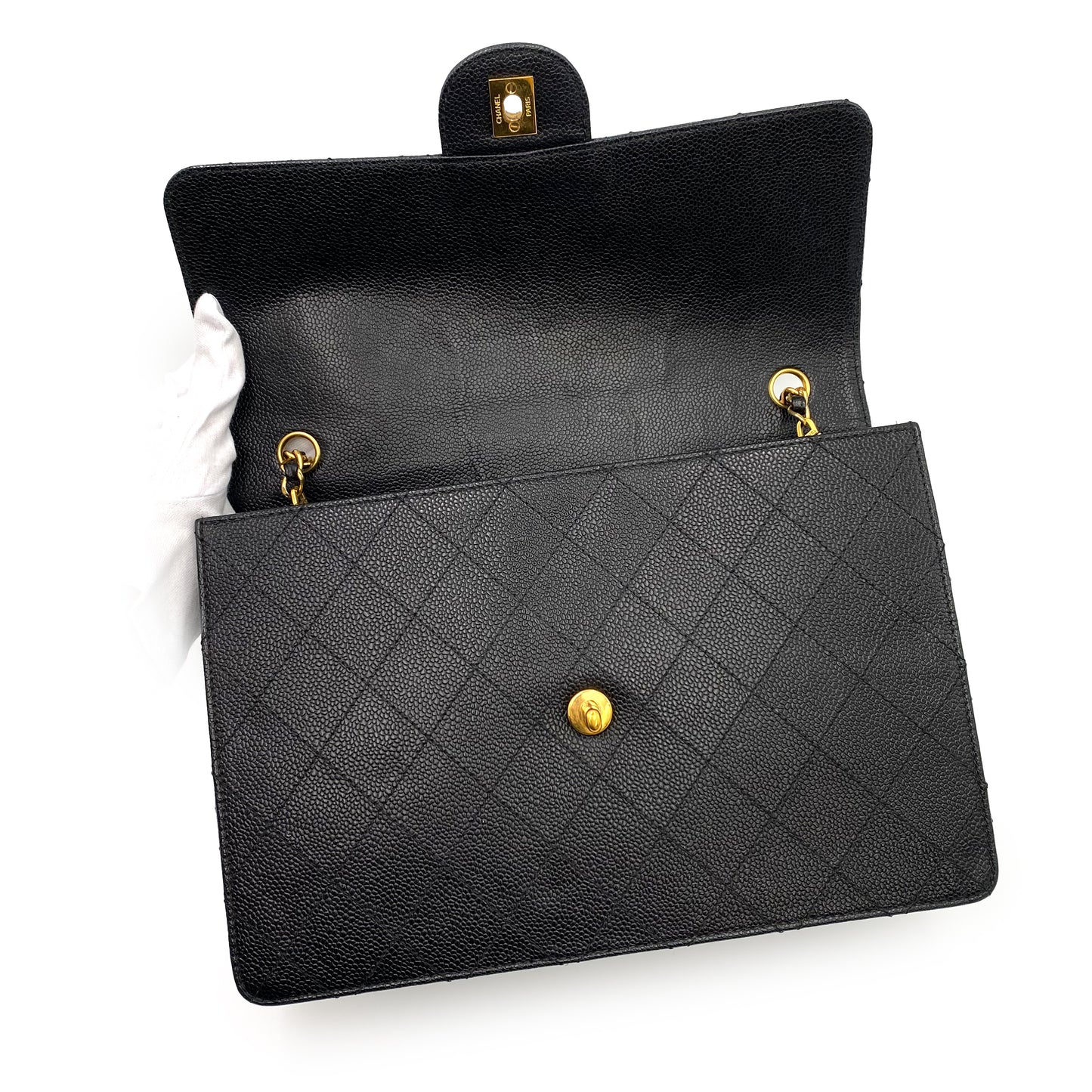 CHANEL VINTAGE BICOLORE CHAIN SHOULDER BAG BLACK CAVIAR SKIN 90232264