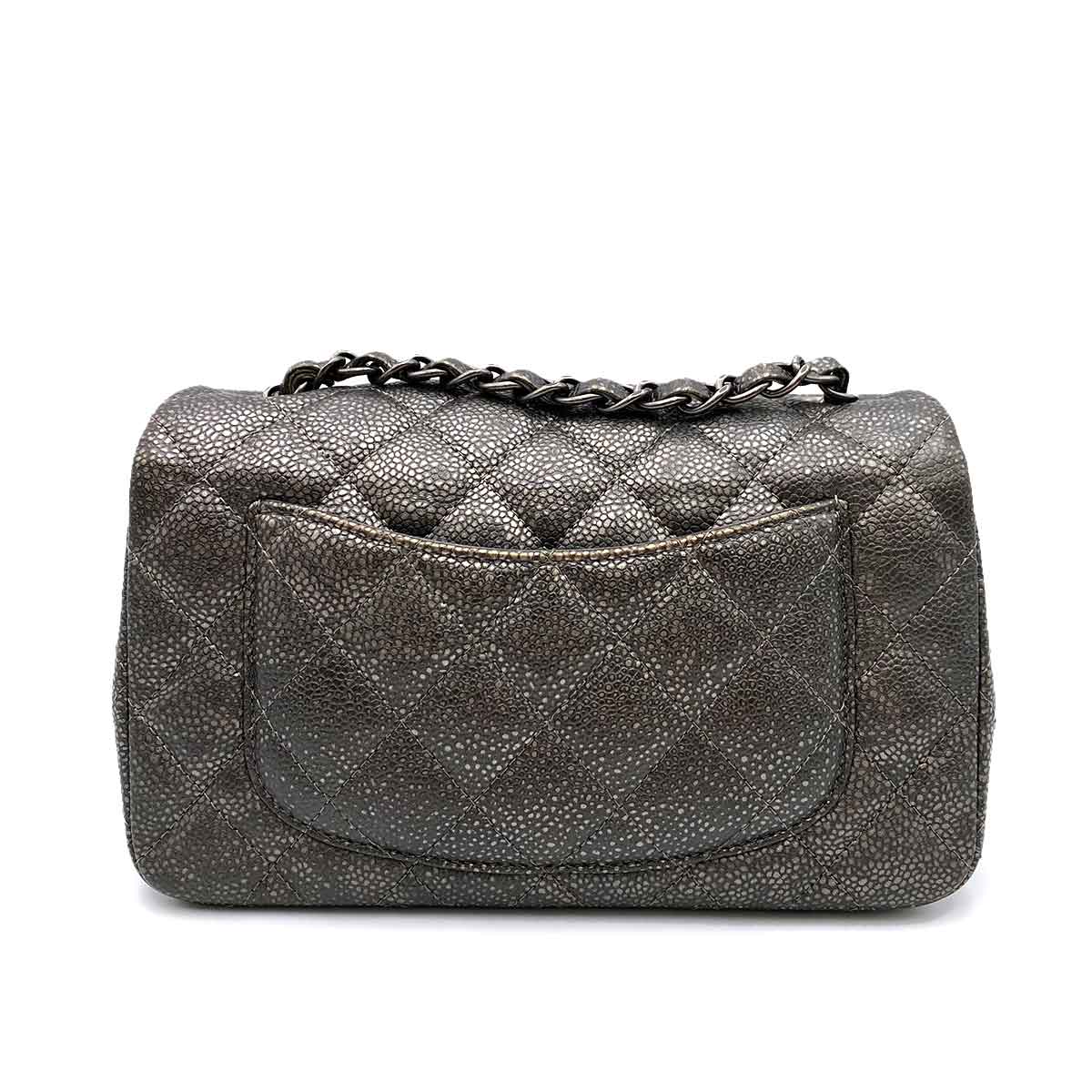 CHANEL MINI MATELASSE 20 CHAIN SHOULDER METALLIC GRAY CAVIAR SKIN 90232566
