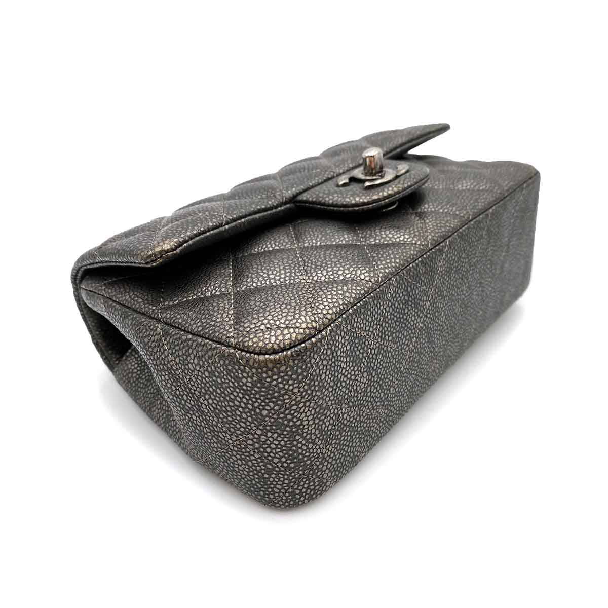 CHANEL MINI MATELASSE 20 CHAIN SHOULDER METALLIC GRAY CAVIAR SKIN 90232566