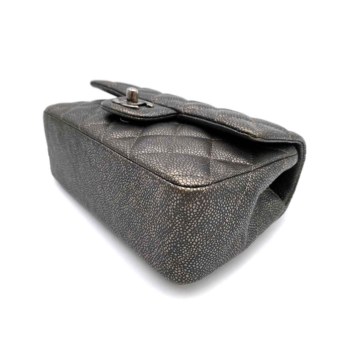 CHANEL MINI MATELASSE 20 CHAIN SHOULDER METALLIC GRAY CAVIAR SKIN 90232566