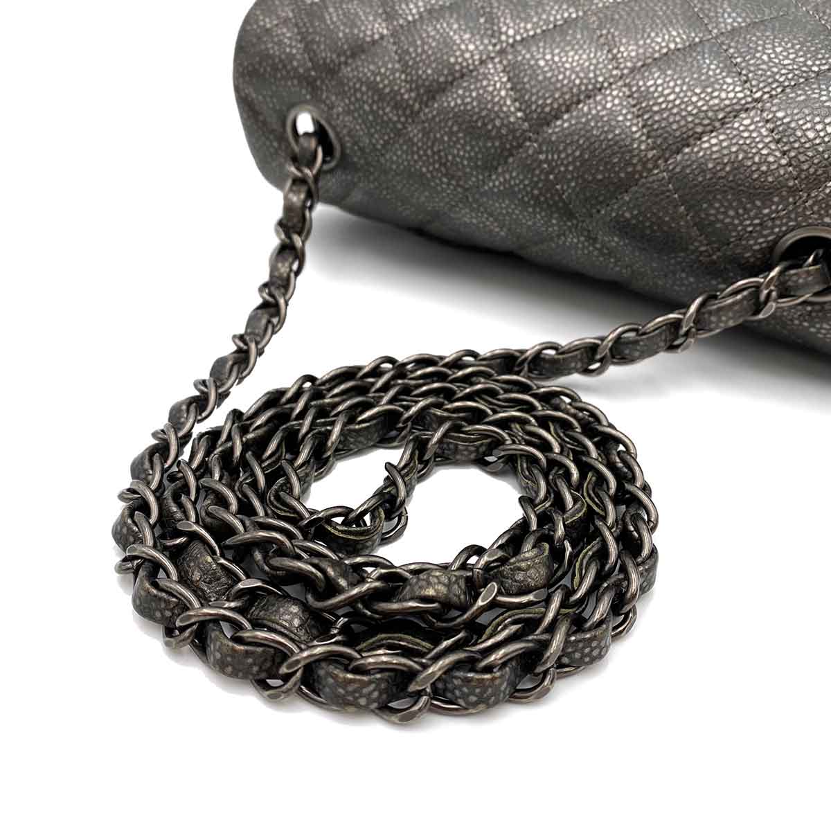 CHANEL MINI MATELASSE 20 CHAIN SHOULDER METALLIC GRAY CAVIAR SKIN 90232566