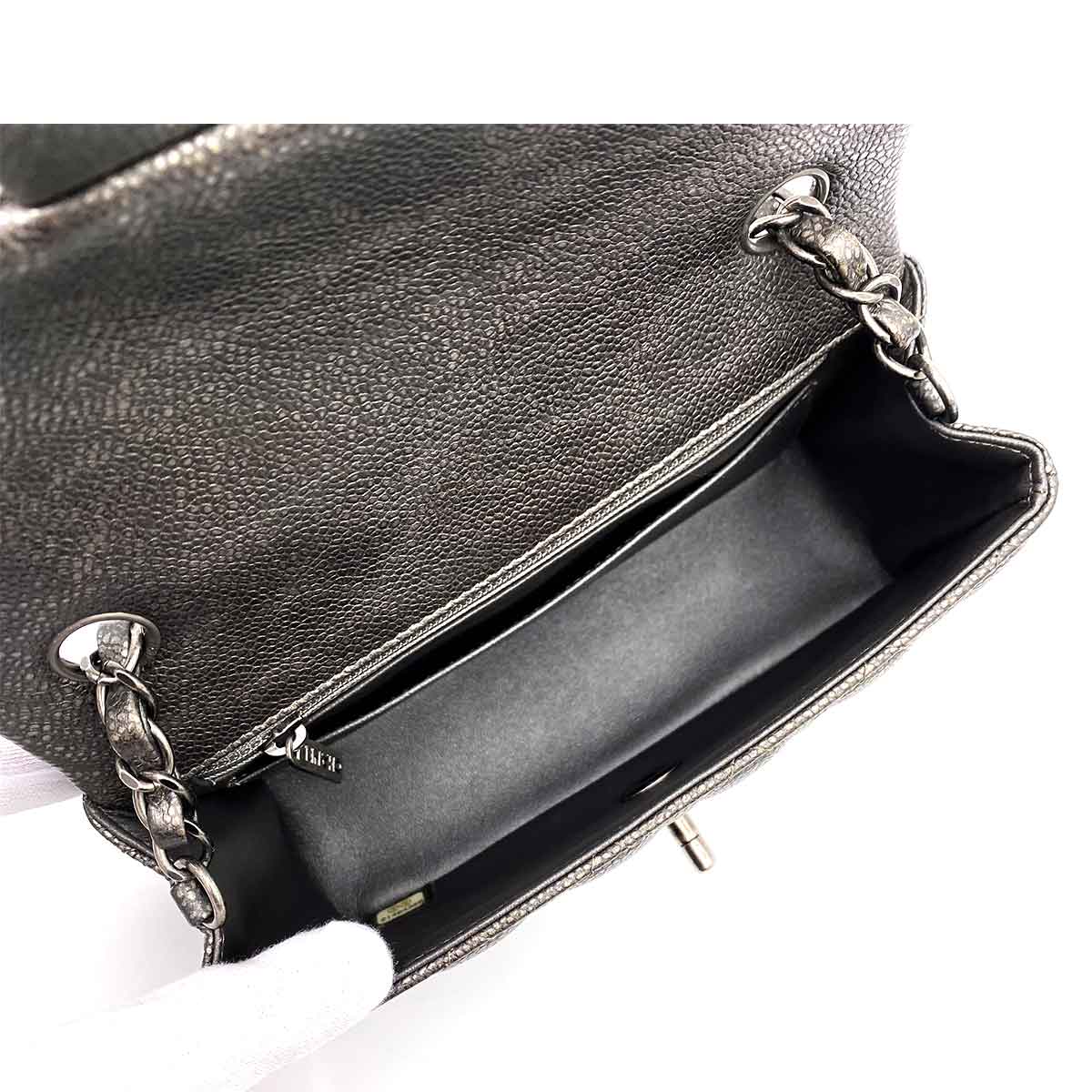 CHANEL MINI MATELASSE 20 CHAIN SHOULDER METALLIC GRAY CAVIAR SKIN 90232566