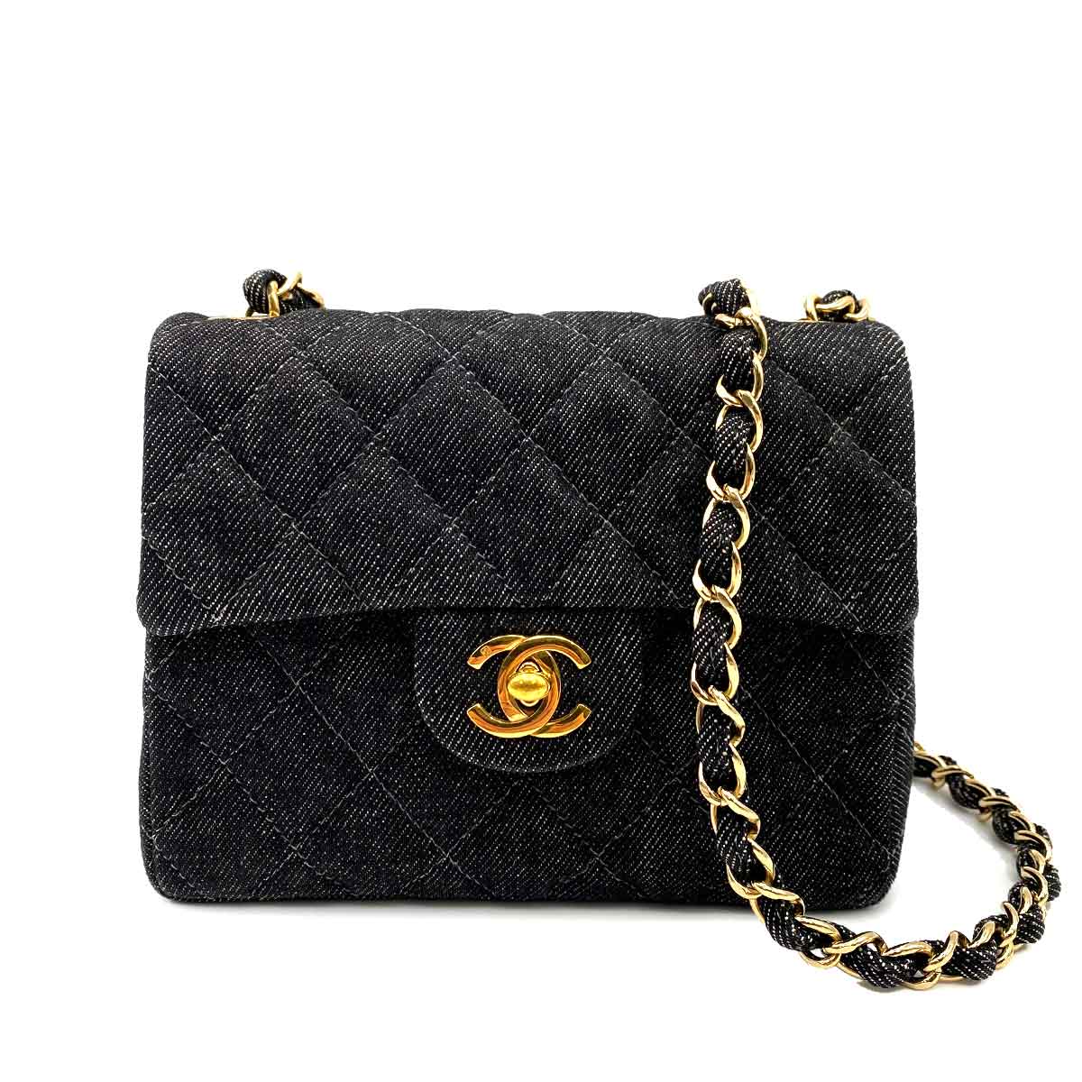 CHANEL VINTAGE MINI SQUARE 17 CHAIN SHOULDER BAG BLACK DENIM 90233432