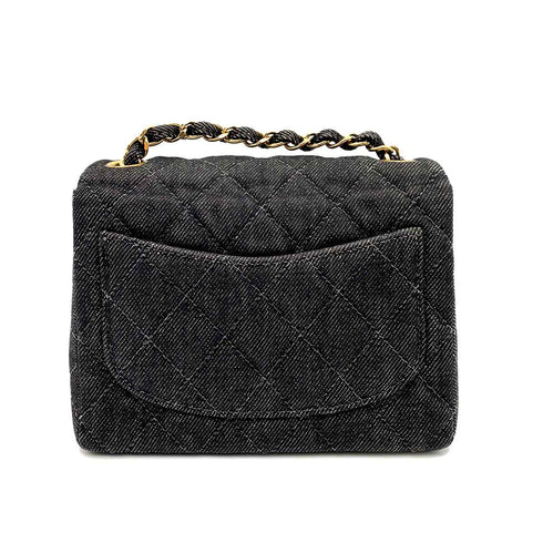 CHANEL VINTAGE MINI SQUARE 17 CHAIN SHOULDER BAG BLACK DENIM 90233432