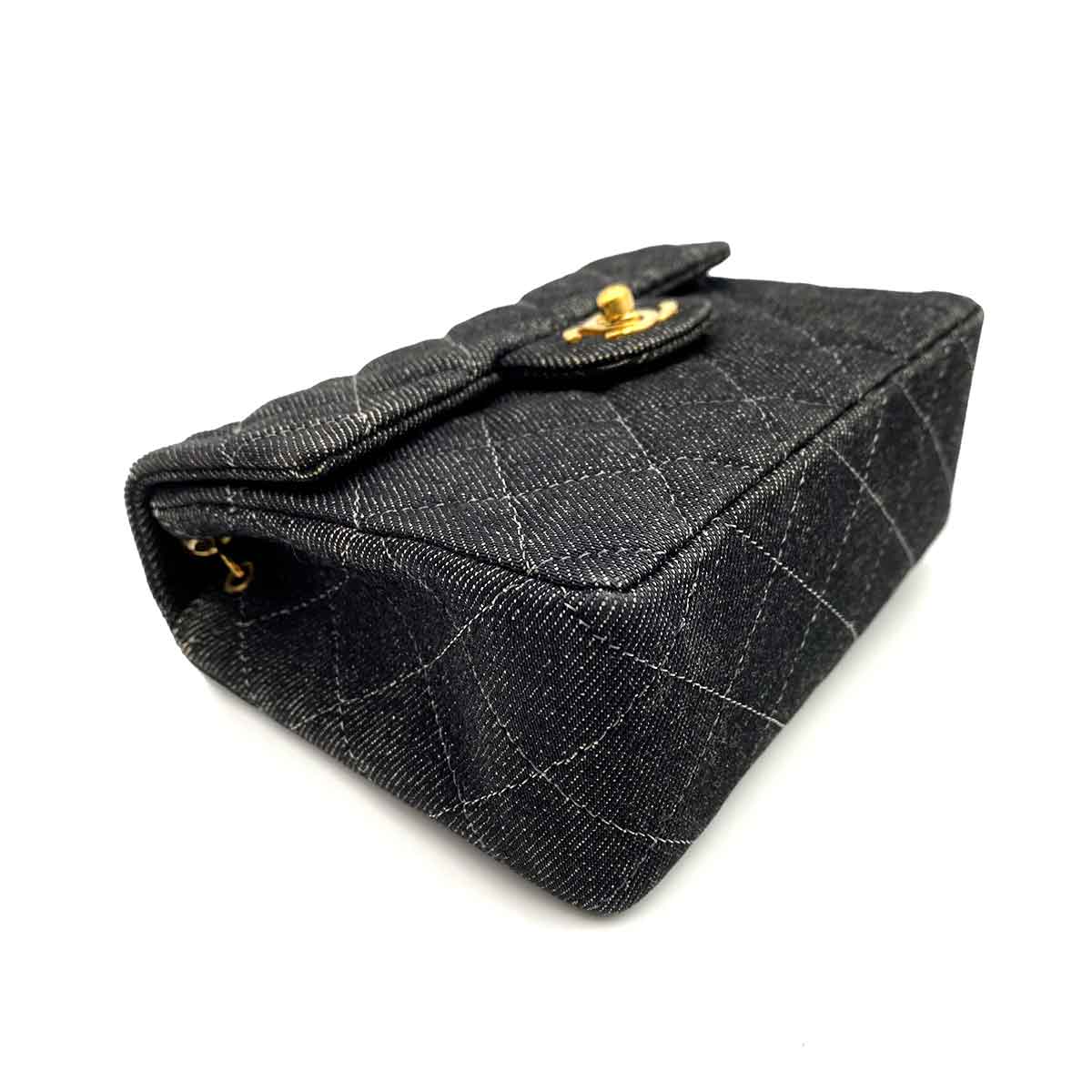 CHANEL VINTAGE MINI SQUARE 17 CHAIN SHOULDER BAG BLACK DENIM 90233432