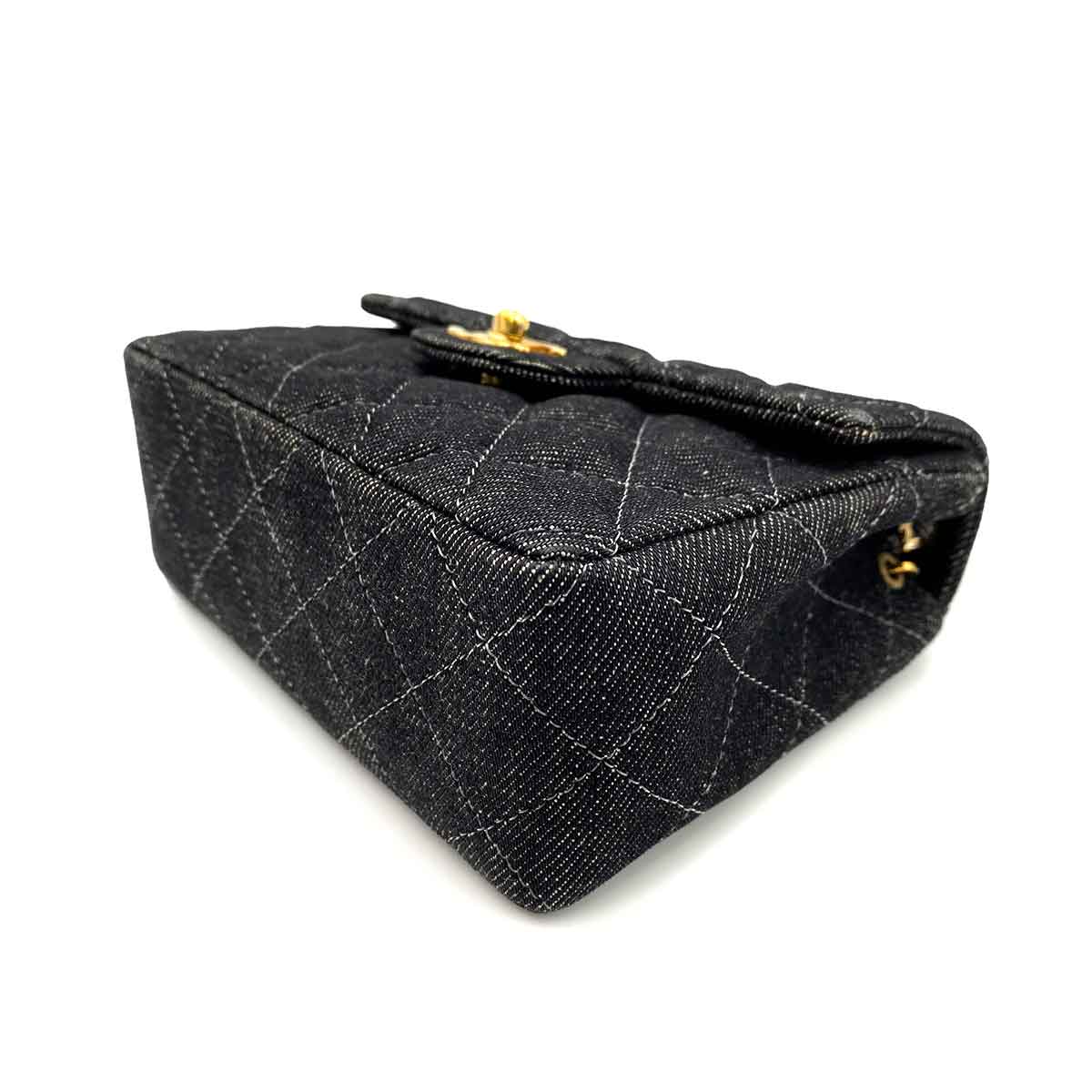 CHANEL VINTAGE MINI SQUARE 17 CHAIN SHOULDER BAG BLACK DENIM 90233432