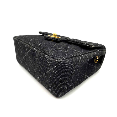 CHANEL VINTAGE MINI SQUARE 17 CHAIN SHOULDER BAG BLACK DENIM 90233432