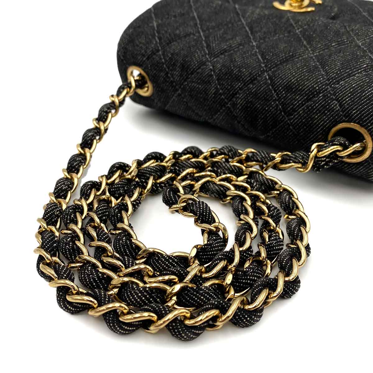 CHANEL VINTAGE MINI SQUARE 17 CHAIN SHOULDER BAG BLACK DENIM 90233432