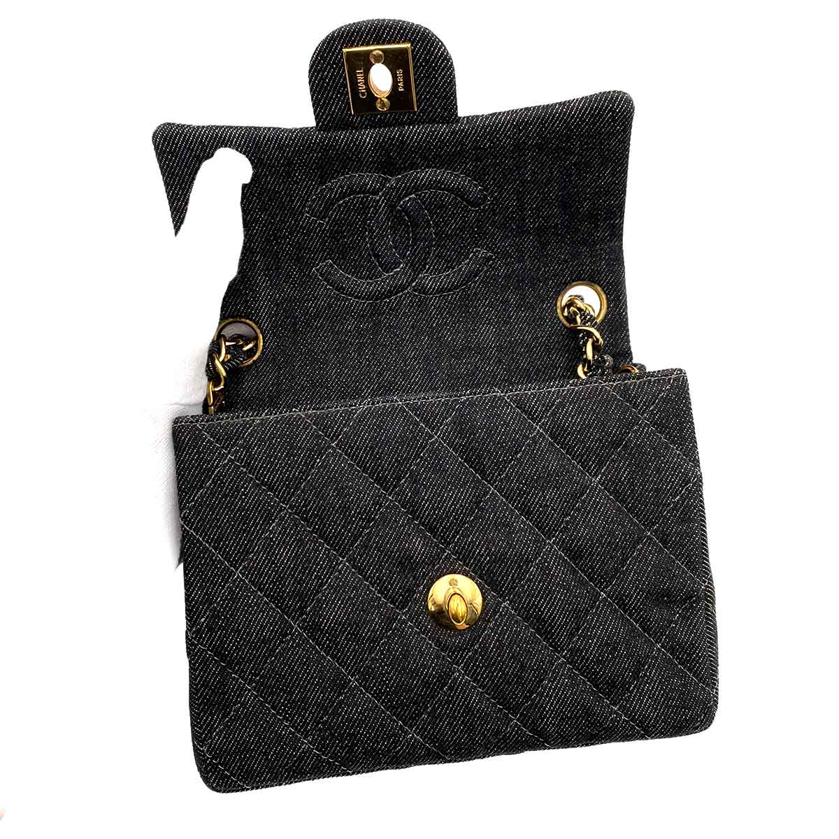 CHANEL VINTAGE MINI SQUARE 17 CHAIN SHOULDER BAG BLACK DENIM 90233432