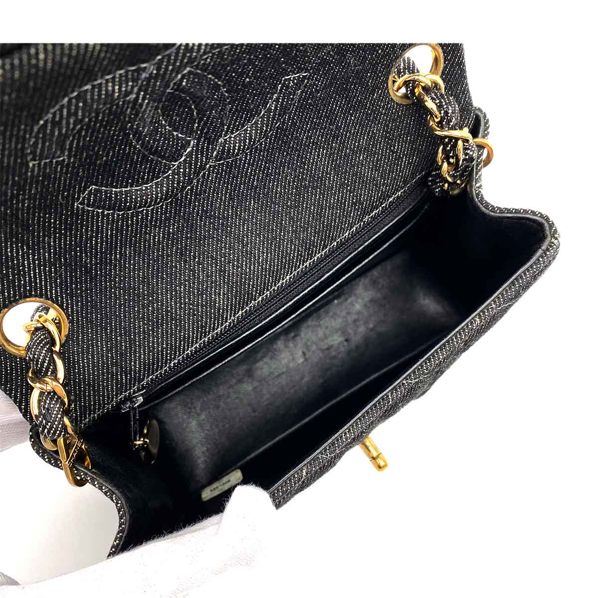 CHANEL VINTAGE MINI SQUARE 17 CHAIN SHOULDER BAG BLACK DENIM 90233432