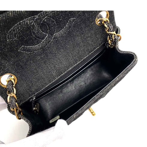 CHANEL VINTAGE MINI SQUARE 17 CHAIN SHOULDER BAG BLACK DENIM 90233432