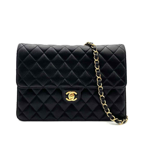 CHANEL VINTAGE SINGLE FLAP TURN LOCK CHAIN SHOULDER BAG BLACK LAMB SKIN 90233665 - PURPOSE