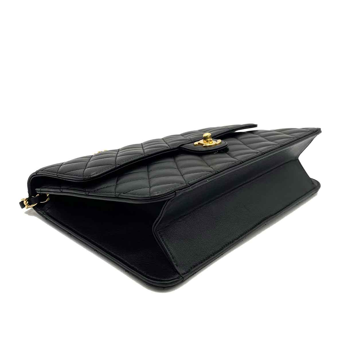 CHANEL VINTAGE SINGLE FLAP TURN LOCK CHAIN SHOULDER BAG BLACK LAMB SKIN 90233665