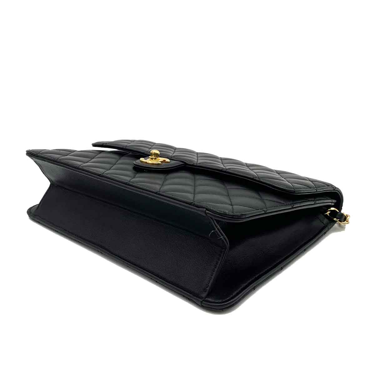 CHANEL VINTAGE SINGLE FLAP TURN LOCK CHAIN SHOULDER BAG BLACK LAMB SKIN 90233665