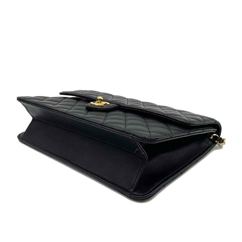 CHANEL VINTAGE SINGLE FLAP TURN LOCK CHAIN SHOULDER BAG BLACK LAMB SKIN 90233665 - PURPOSE