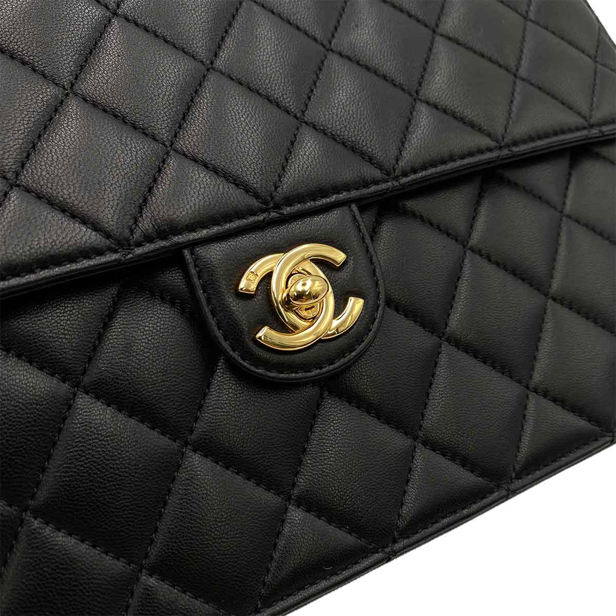 CHANEL VINTAGE SINGLE FLAP TURN LOCK CHAIN SHOULDER BAG BLACK LAMB SKIN 90233665