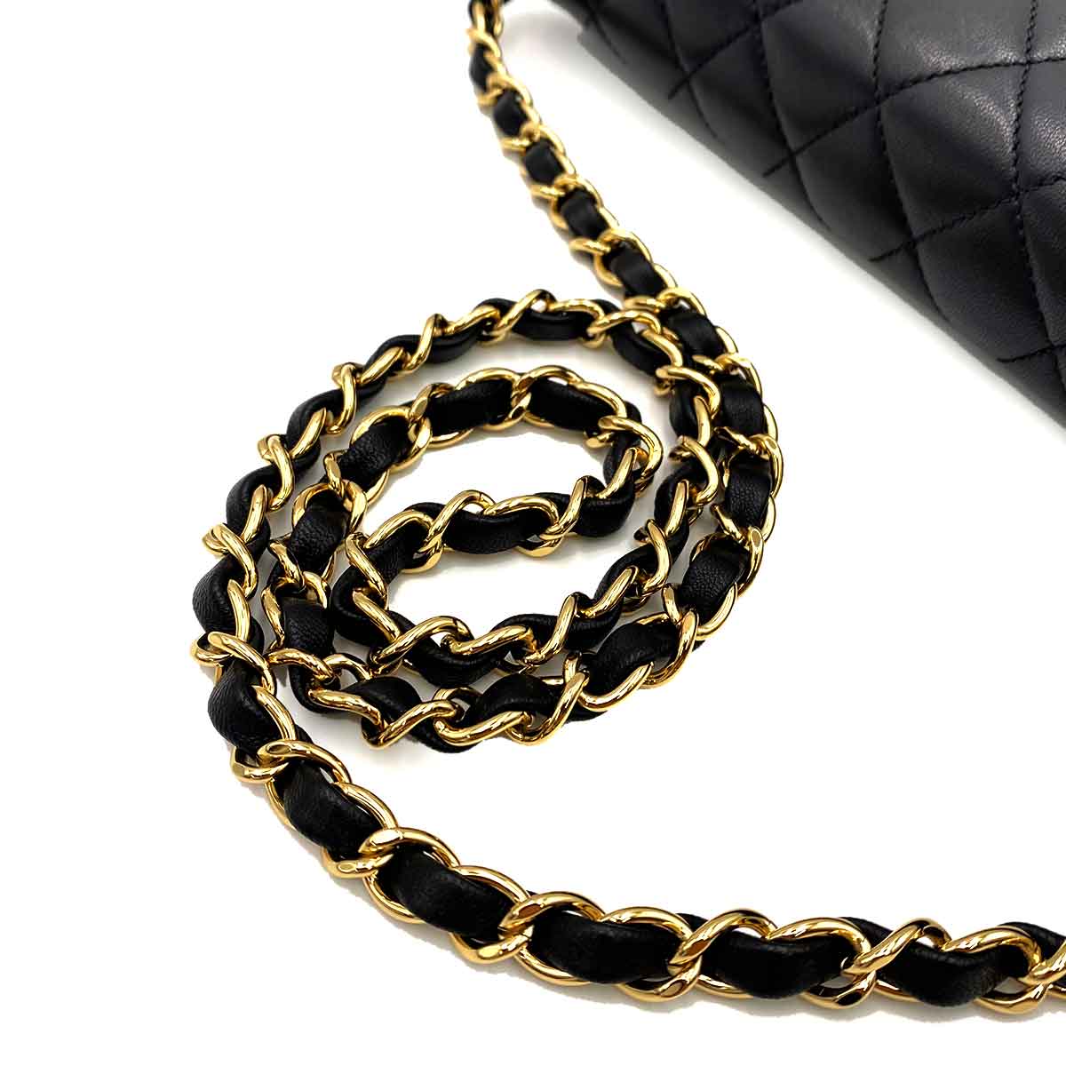 CHANEL VINTAGE SINGLE FLAP TURN LOCK CHAIN SHOULDER BAG BLACK LAMB SKIN 90233665