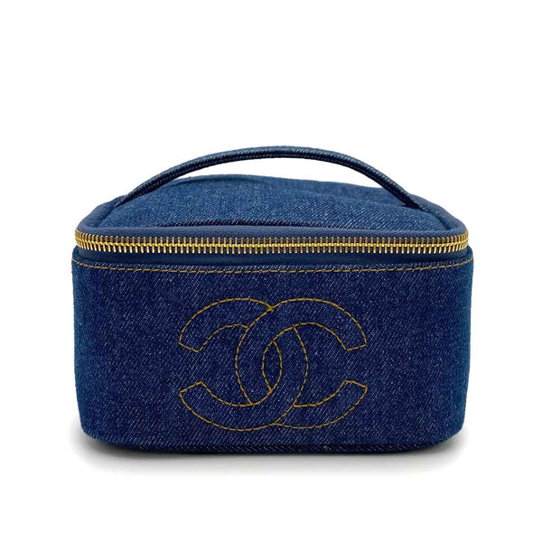 CHANEL VINTAGE VANITY HAND BAG BLUE DENIM 90233667