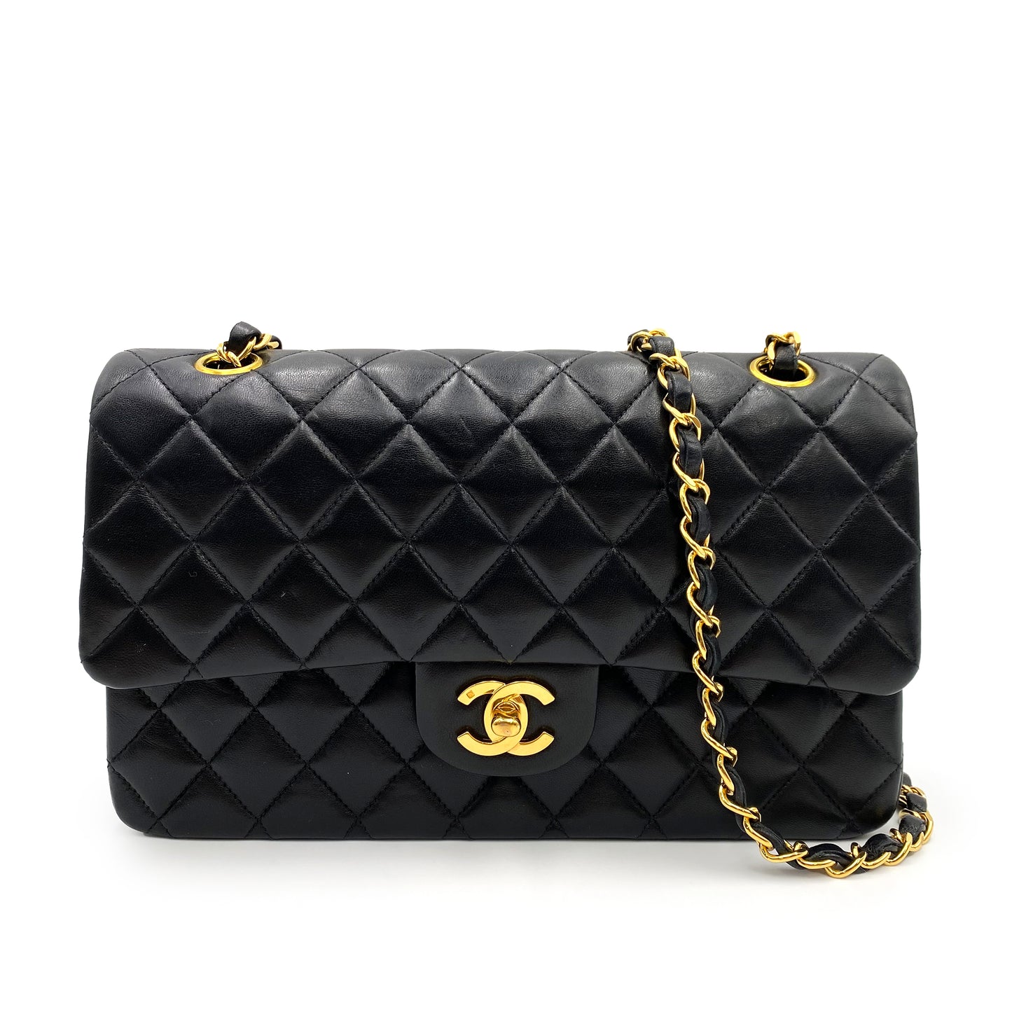 CHANEL VINTAGE CLASSIC FLAP MEDIUM CHAIN SHOULDER BAG BLACK LAMB SKIN 90233728