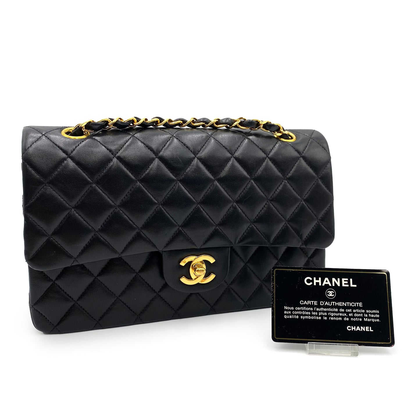 CHANEL VINTAGE CLASSIC FLAP MEDIUM CHAIN SHOULDER BAG BLACK LAMB SKIN 90233728