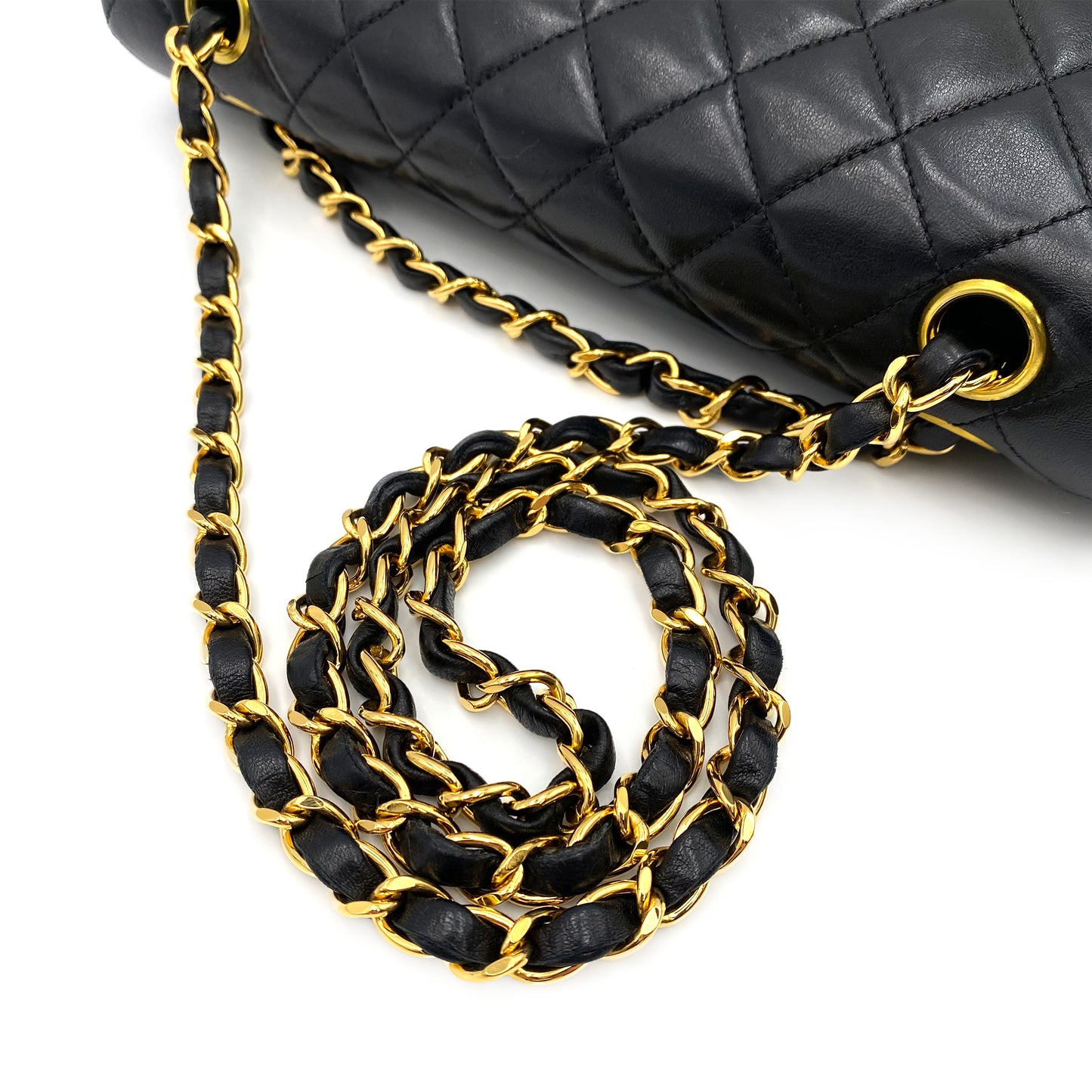 CHANEL VINTAGE CLASSIC FLAP MEDIUM CHAIN SHOULDER BAG BLACK LAMB SKIN 90233728
