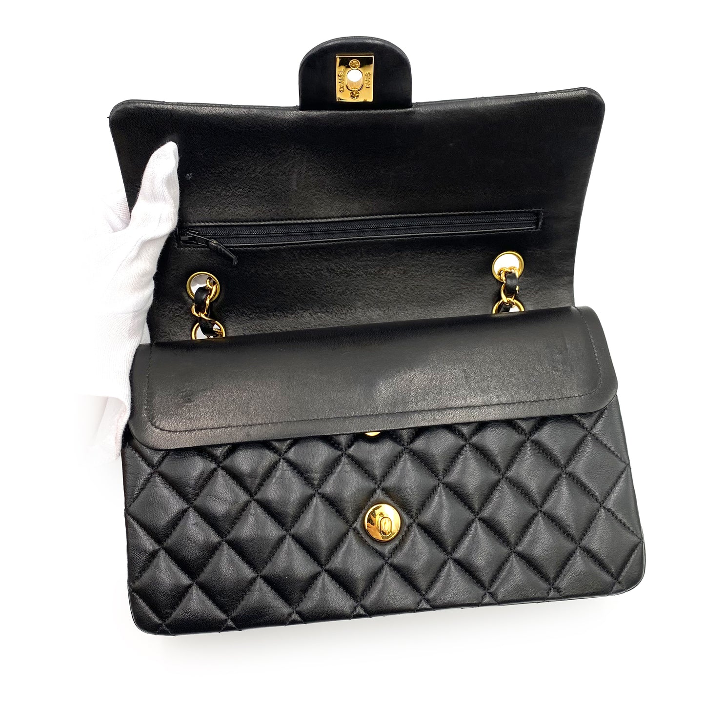 CHANEL VINTAGE CLASSIC FLAP MEDIUM CHAIN SHOULDER BAG BLACK LAMB SKIN 90233728