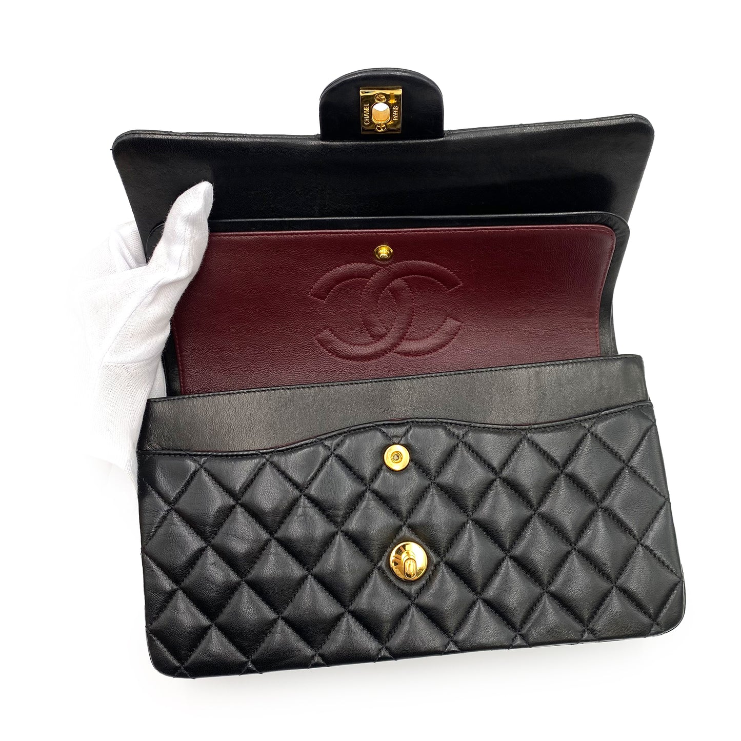 CHANEL VINTAGE CLASSIC FLAP MEDIUM CHAIN SHOULDER BAG BLACK LAMB SKIN 90233728
