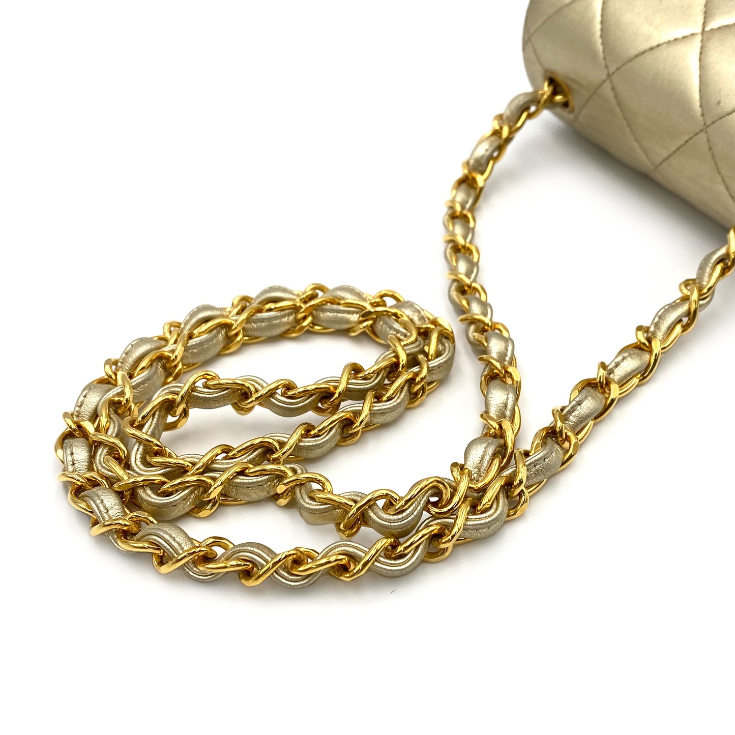 CHANEL VINTAGE MINI MATELASSE CHAIN SHOULDER BAG GOLD LAMB SKIN 90234531