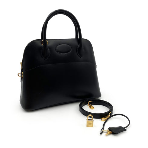 HERMES BOLIDE 31 BLACK BOXCALF HAND SHOULDER BAG □F 90234629 - PURPOSE