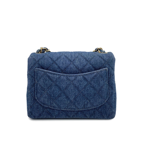 VINTAGE CHANEL MINI SQUARE 17 CHAIN SHOULDER BAG BLUE DENIM GOLD HARDWAR 90234630 - PURPOSE