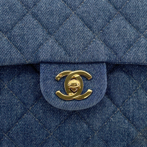 VINTAGE CHANEL MINI SQUARE 17 CHAIN SHOULDER BAG BLUE DENIM GOLD HARDWAR 90234630 - PURPOSE
