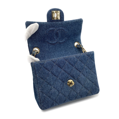 VINTAGE CHANEL MINI SQUARE 17 CHAIN SHOULDER BAG BLUE DENIM GOLD HARDWAR 90234630 - PURPOSE